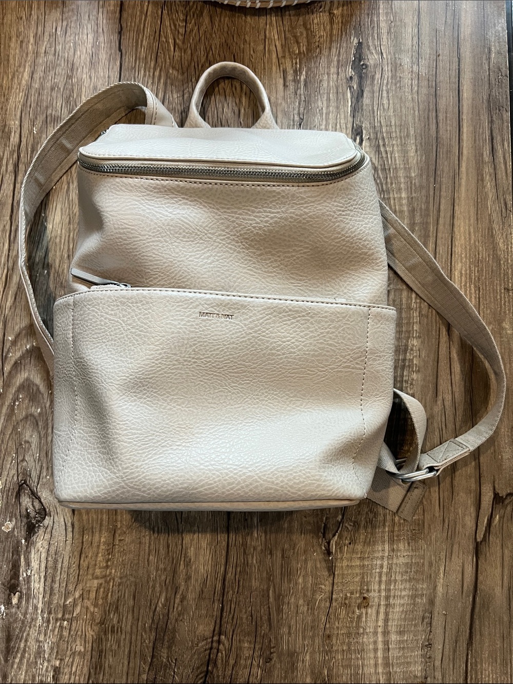 Matt & Nat Brave Vegan Leather Backpack Cream Pebbled Structured Minimalist